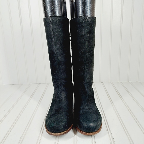 UGG Cary Black Nubuck Leather Back Lace Block Heel Mid Calf Boots D1018 - Picture 3 of 12